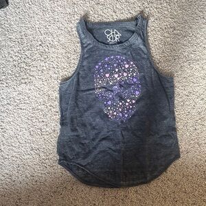 SO Kids Dark Gray Tank Top with Purple Heart Skull Design